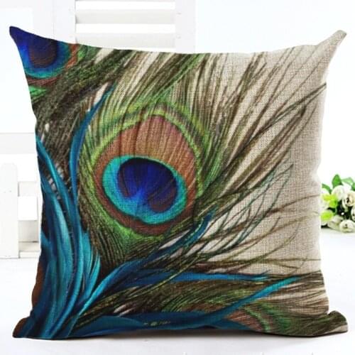 Fashion Peacock Feathers Printed Cushion Cover Decorative Sofa Throw Pillow Car Chair Home Decor Pillow Case Almofadas Cojines