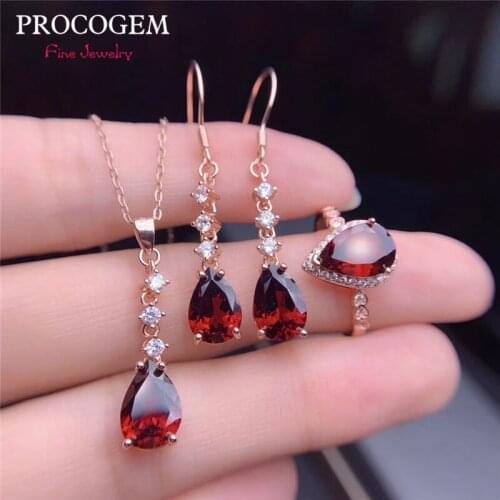 Natural Real vs Garnet set for women Party Necklace Ring Earrings Fine Jewelry Set Genuine Gemstone 925 Sterling Silver #815