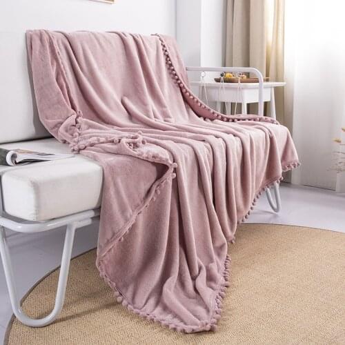 Nordic Style Soft Solid Blanket With Pompom Tassel Fleece Flannel Blanket Sofa Bedding Throw Blankets For Bed Sofa