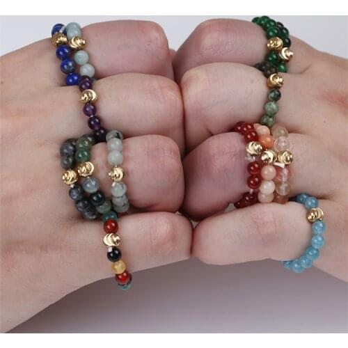 Newest Simple Design High Quality 4MM Natural Semi-precious Stone Gemstone Agate Elastic Beads Ring Women