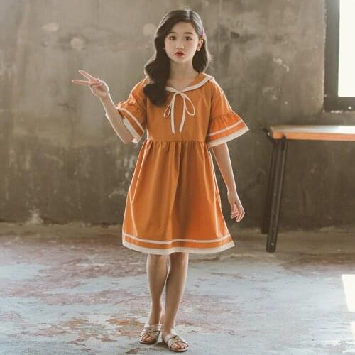 New Arrival 2020 Summer Cute Girls Dress Children College Style Dresses Baby Girls Patchwork Dress Kids Princess Dresses, #8636