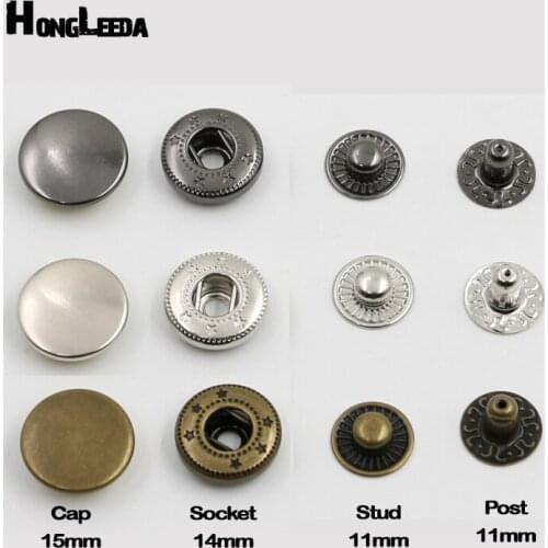 Wholesale 100sets/lot 15mm #484/831 four part brass metal button spring snap button snap fasteners silver, bronze, black FP-003