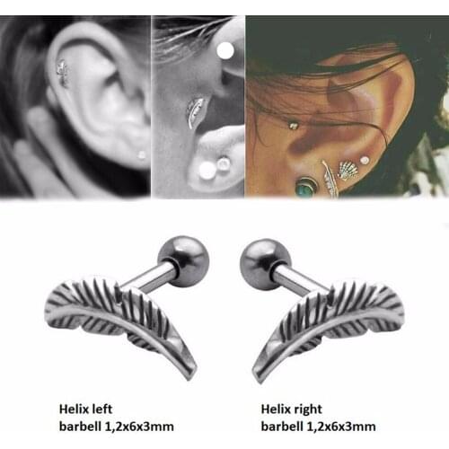 Pair 316l Surgical Steel Feather Cartilage Helix Barbell Bar Ear Stud Piercing Earring Jewelry For Sexy Girls Fashion 16g