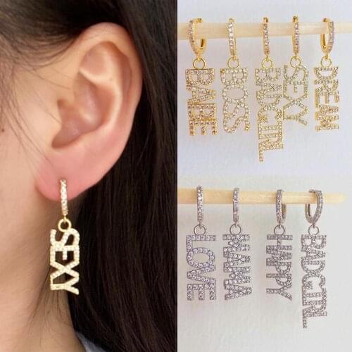 HECHENG 1pair letter earrings wholesale individuality signs CZ bling for women gold silver color gift jewelry accessories