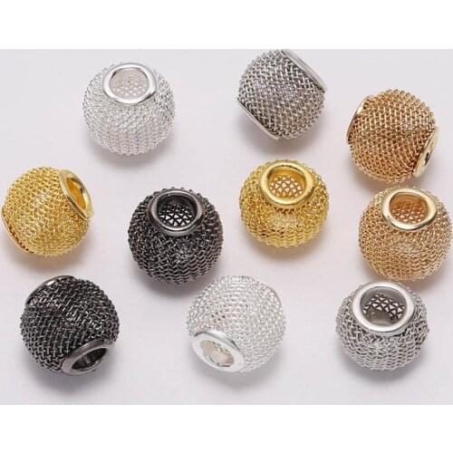 10pcs/lot 10*12mm 5 colour Grid Round Ball Mesh Spacer Beads Metal Mesh For DIY Bracelet Earrings Jewelry Making Wholesale