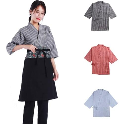 Chef Uniform for Adult Men Women Sushi Jacket Japanese Style Print Stripe Kimono Restaurant Kitchen Work Wear Clothing Fashion