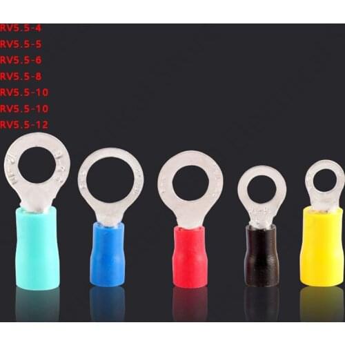 50PCS RV5.5-3.5 4 5 6 8 10 12 5color Ring 4-6MM Insulated Wire Connector Electrical Crimp Terminal Cable Wire 12-10AWG