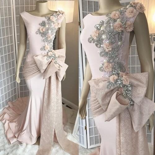 SuperKimJo Pink Evening Dresses Long 2020 Lace Applique 3D Flowers Beaded Luxury Evening Gown Robe De Soiree