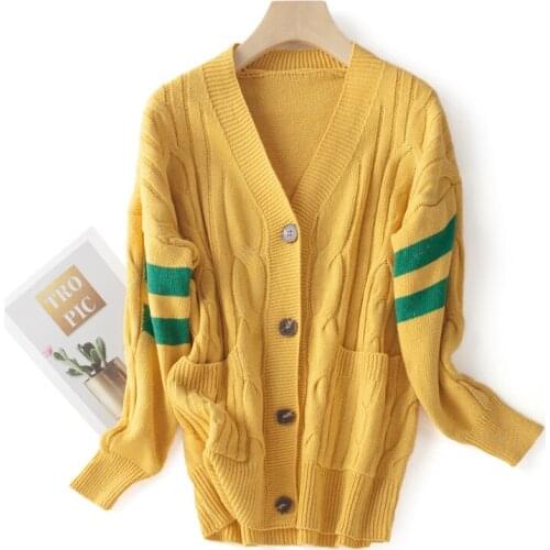 Languid wind Sweater Jacket Medium Length autumn winter 2021 new student loose Korean versatile sweater cardigan