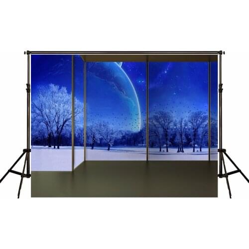 TR Natural Scenery Backdrop Blue Sky Birds Tree Photo Studio Background Children Photography Glass Window Wedding Photo Shoots