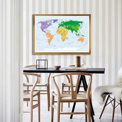 90*60cm The World Political Map Vinyl Canvas Painting Wall Art Poster School Supplies Classroom Living Room Home Decor