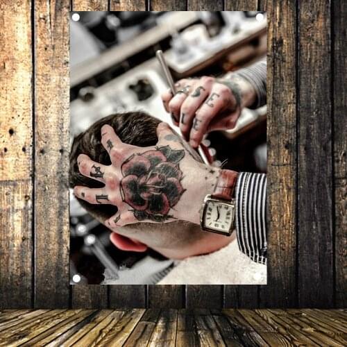 Vintage Barber Shop Decoration Hair Salon Tattoo Flag Haircut Poster Store Sign Banner Wall Hanging Canvas Print Art Tapestry