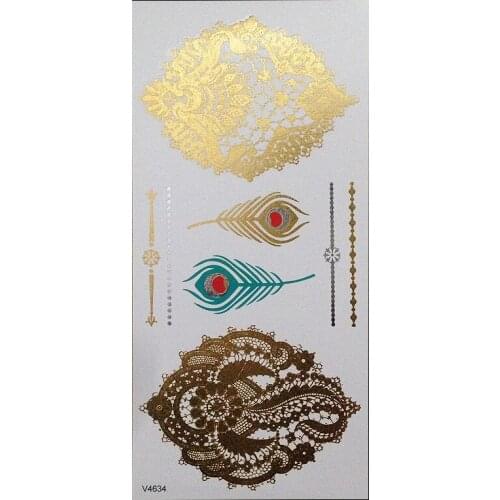 Boho Style Angle Wing Temporary Metallic Tattoo, Hot Sale Gold Body Paint Sexy Women Tattoo Stickers