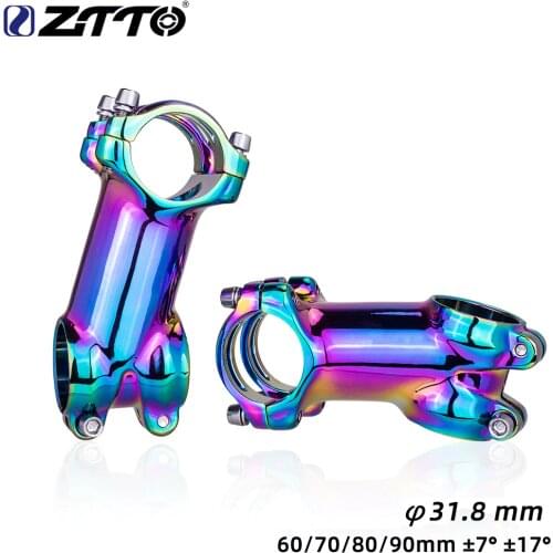 ZTTO Polished Rainbow MTB Road Bike Stem 7 17 Degree 60 70 80 90 Mm High-Strength Lightweight Fit 31.8mm Bicycle Handlebar XC AM