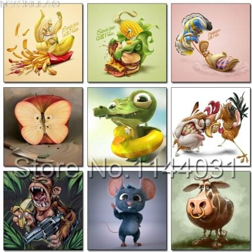 Funny Animals Illustrations 5D Diy Diamond Painting Cross Stitch Bananas And Corn Diamond Painting Embroidery Decoration Mosaic