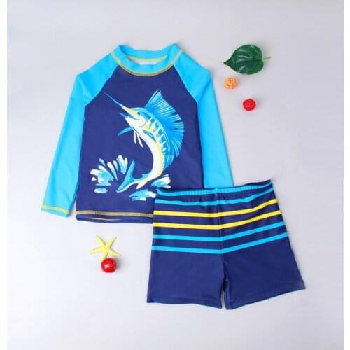 6-15Y Boy Swimwear 2pcs Long Sleeve Sun Protection Bodysuit Kids Bathing Suit Children Swimsuit Boys Quick Dry Beach Rash Guards