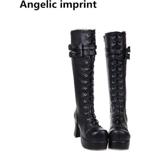 Angelic imprint new mori girl Women motorcycle boots lady high heels lolita shoes woman princess dress pumps bowtie 7.5cm 33-47