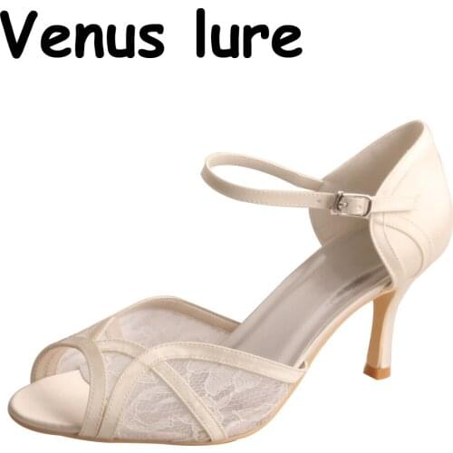 Venus lure Open Toe Lace High Heels for Women Wedding Sandal 8CM