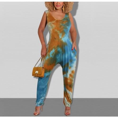 2021 Summer New Jumpsuits for Womens Loose Fashion Printed Sleeveless Ankle Length High Street Wear Rompers & Jumpsuits Clothes
