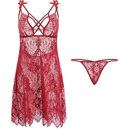 Womens Sexy lingerie Nightgown solid color suspenders sexy nightdress lace temptation Sleepshirts