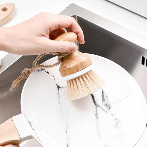 1PC Wooden Bamboo Round Pot Dish Bowl Sink Stove Washing Brush Kitchen Cleaning Tool Convenient Cleaning Tools