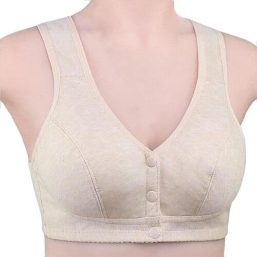New Cotton Vest-type Middle-aged and Elderly Bra Color Large Size Without Steel Ring Front Button Underwear