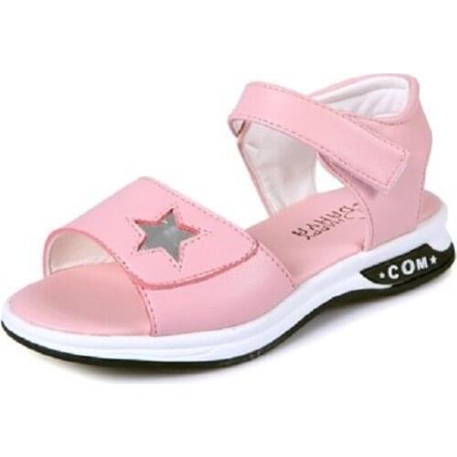 New Girls Summer Shoes Kids Beach Sandals Children Star Anti-Slipper Sandals Hook & Loop White Pink Shoes for Girls
