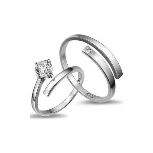 Hot sell new super shiny cubic zirconia lovers`couple rings 925 sterling silver adjustable size ring jewelry christmas gift
