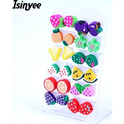 ISINYEE 12 Pairs/set Fashion Fruit Animal Flower Small Stud Earrings Sets For Kids Girls Trendy Jewelry Childrens Day Gift
