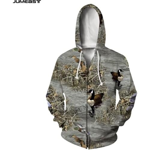 Jumeast Brand Men Women 3D Printed Duck Hunting Camouflage Long Sleeve Jacket Sport Pullover Fashion Spring Zipper Hoodies