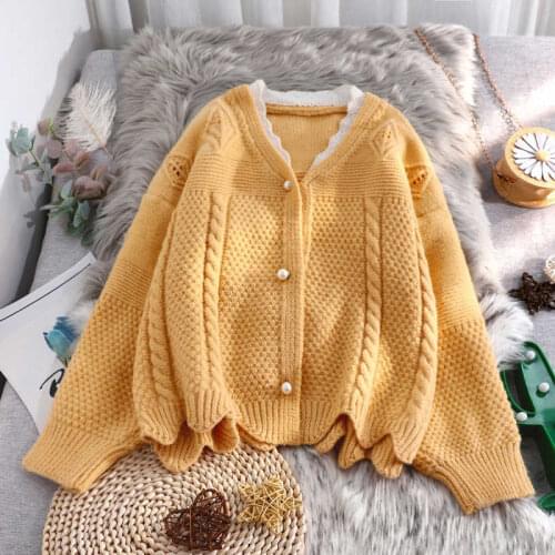 Short Knitted Sweater Cardigan Womens Spring Autumn New Korean Fashion Students Sweet V-Neck Sweaters Jacket Female Coat C7427