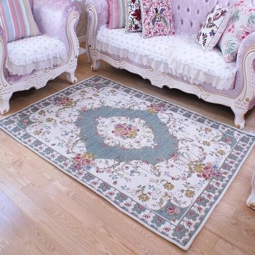 European Style Rug Floral Living Room Carpet Home Coffee Table Rug Floor Door Mat Soft Bedroom Rug Study Jacquard Large Carpets