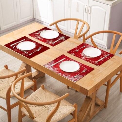 Red Christmas Cutlery Table Mat Rectangle Place Mat Dining Table Non Slip Pad Thermal Insulation Pad