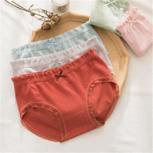 LANJING modell womens cotton breathable waist girls birthday large seamless lace cotton underwear T2077