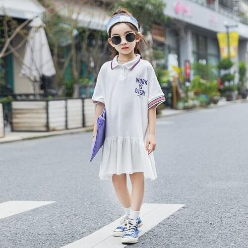 Summer Girl Dress Casual Letter Short Sleeve Princess Dress For Girl Kids Clothing Loose Ruffles Big Girl Dress 4 5 6 7 8 9 10 Y