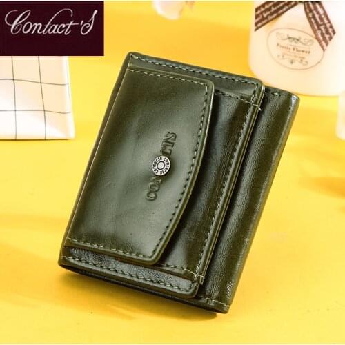 Small Cute Wallet Women Short Genuine Leather Female Clutch Thin Wallet Girls Rfid Wallets Green Hasp Coin Purses Portefeuille