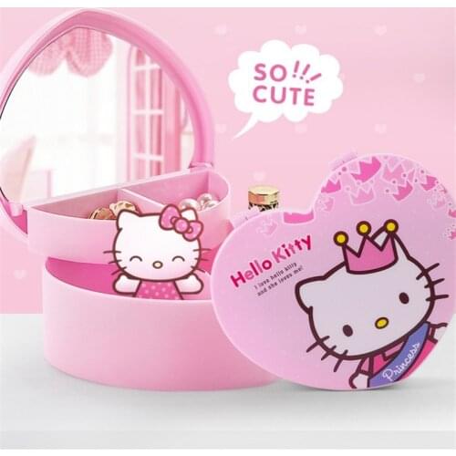 Cute cartoon love heart-shaped jewelry storage box makeup mirror