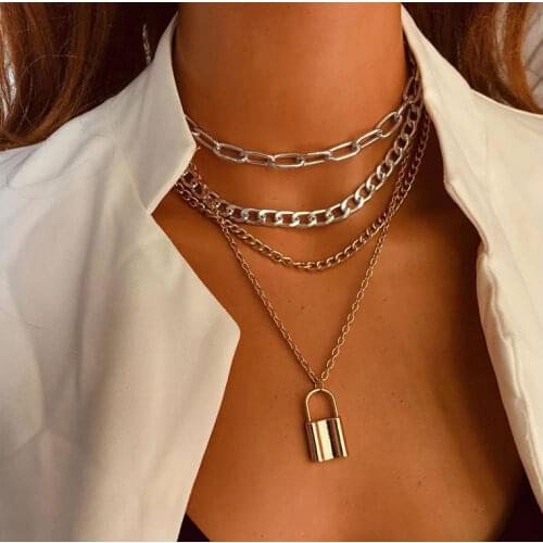 HaHaGirl Multi Layer Lover Lock Pendant Choker Necklace Steampunk Padlock Heart Chain Necklace Collier Best Couple Jewelry Gift