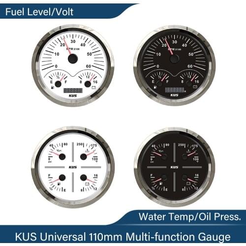 KUS New 110mm Multi-functional Tachometer 3 in 1Meter 4 in 1 Oil Pressure Fuel Level Water Temp 12V Voltmeter with Backlight