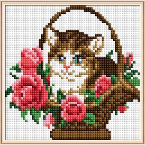 5D DIY Round/Square Diamond Painting Kits Flower Basket Kitten Animal Pattern Cross Stitch Mosaic Embroidery Mini Handmade Gift