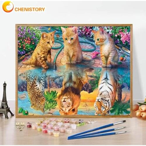 CHENISTORY Diy Oil Painting By Numbers Animal Tiger Digital Oil Painting with Frame Coloring By Numbers Cat Decoration Home