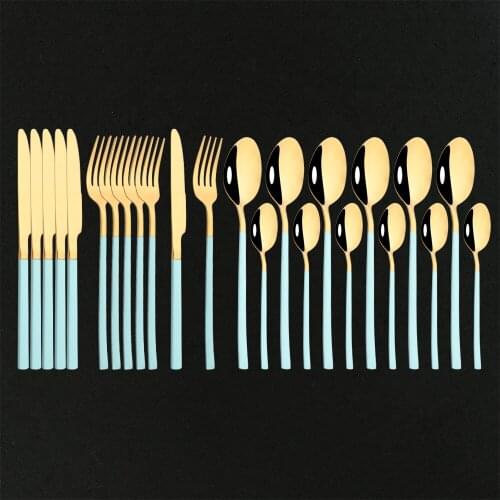 24Pcs Upscale Gold Dinnerware Set Stainless Steel Tableware Set Knife Fork Coffee Spoon Flatware Set Dishwasher Safe Cutlery Set