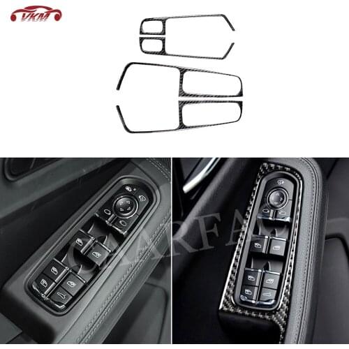 4 PCS Carbon Fiber Window Lifter Switch Button Trim Frame Armrest Cover Stickers for Porsche Macan 2015-2018 Car Accessories