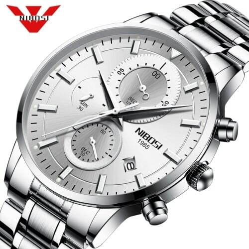 NIBOSI Mens Watches Luxury Casual Sport Watch Luminous Waterproof Chronograph Quartz Stainless Steel Watch Man Relogio Masculino