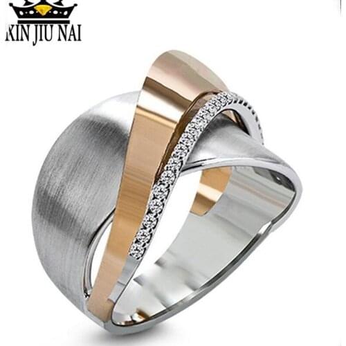 Cross-border source ladder zircon ring simple micro-inlaid rose gold two-tone ring for fashion men and women wedding party