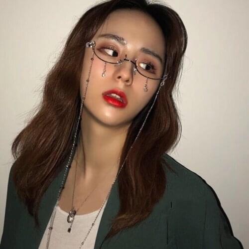 Fashion Alloy Eyeglasses Frame for Women Eyewear Water Drop Lensless Chain Pendant Decoration Half Frame Glasses frame