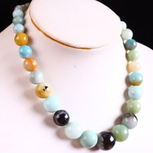TUMBEELLUWA Natural Amazonite Agate Round Stone Beads Necklace Reiki Healing Charms For Women Jewelry
