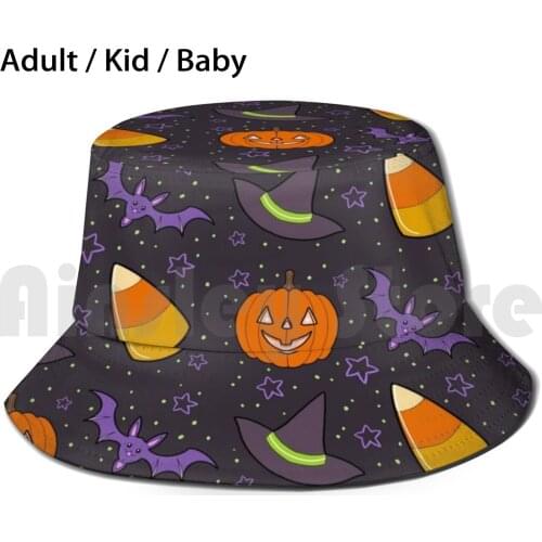 Spooky Cutie Bucket Hat Adult kid baby Beach Sun Hats Halloween Witchy Cute Pumpkin Bat Witch Spooky