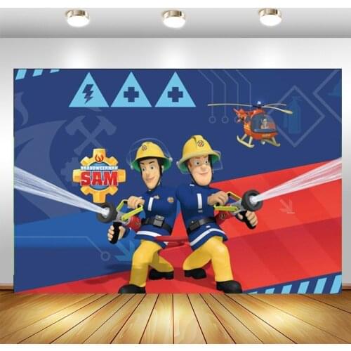 Customized Fireman Sam Backdrop Firefighter Engine Boys Happy Birthday Party Photo Background Photocall Prop Decor Banner