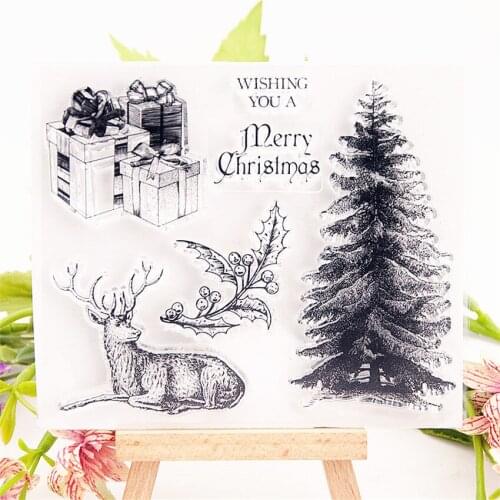 12x10.5cm Pine trees and deer Transparent Clear Stamps Silicone Seals Roller Stamp DIY scrapbooking photo album/Card Making